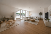 Stilvolle Maisonettewohnung mit Garage, Balkon und Platz für die ganze Familie in Köln-Mengenich - Wohnzimmer - KI generiert