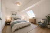 Wohnen auf zwei Ebenen! Helle Maisonettewohnung mit Balkon und Garage in Köln-Mengenich - Schlafzimmer - KI generiert